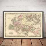 Old Roman Empire Map of Europe, Africa & Asia by Johnson and Browning - Historic Chart of Byzantine Empire
