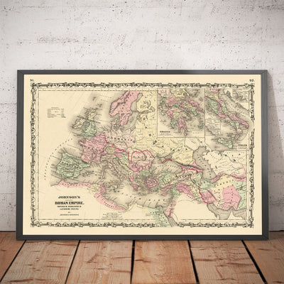 Old Roman Empire Carte de l'Europe, Afrique et Asie de Johnson et Browning - Tableau historique de l'empire byzantin