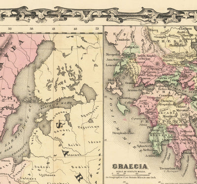 Alte römische Reichkarte von Europa, Afrika & Asien von Johnson und Browning - Historisches Diagramm des Byzantinischen Reiches