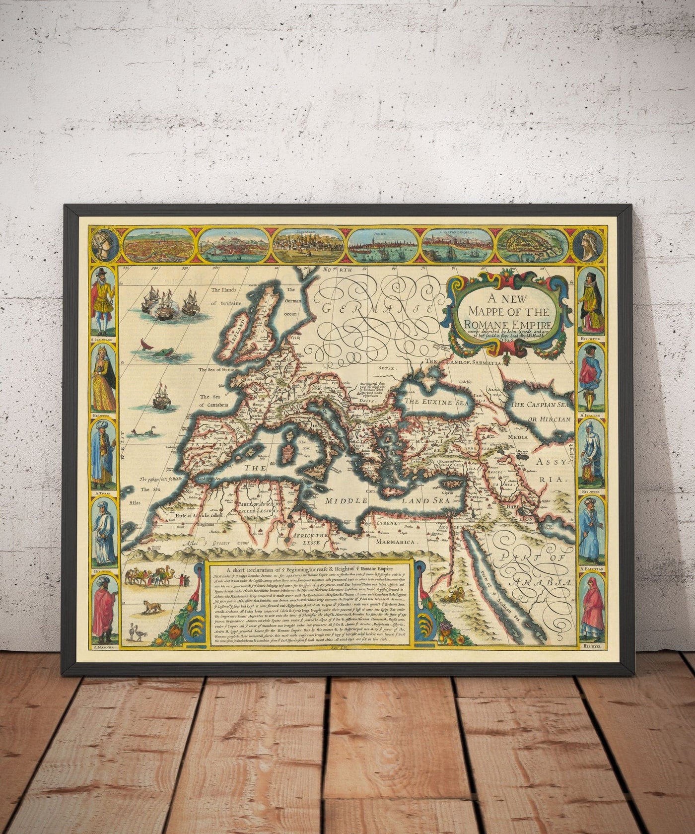 Mapa del mundo del Empire Roman Old, 1626 por John Speed ​​- Rare Wall Art of Western y Bizantine