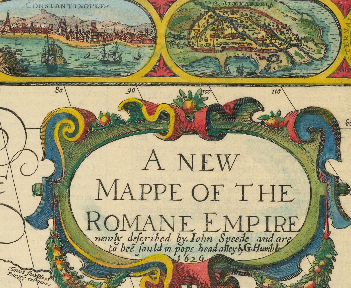 Alte römische Reich-Weltkarte, 1626 von John Speed ​​- Seltene Wandkunst von West- und Byzantin