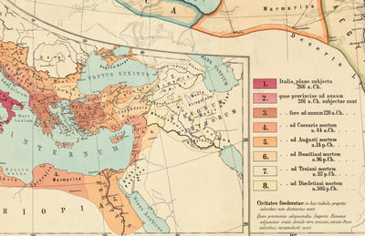 Alte römische Reich-Weltkarte von 266bc bis 305 € von Perthes & Kampen, 1889 - seltene Karte von Byzantinischen, West- und Ost-Römischen Reich
