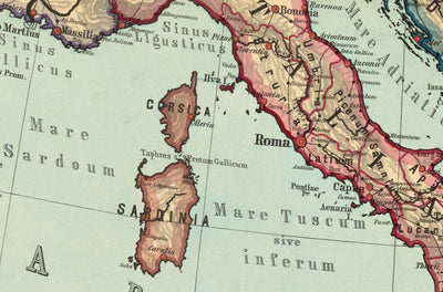 Mapa del mundo del Empire Roman Old de 266BC a 305AD por Perthes & Kampen, 1889 - Mapa raro de Bizntine, Occidental y East Roman Empire