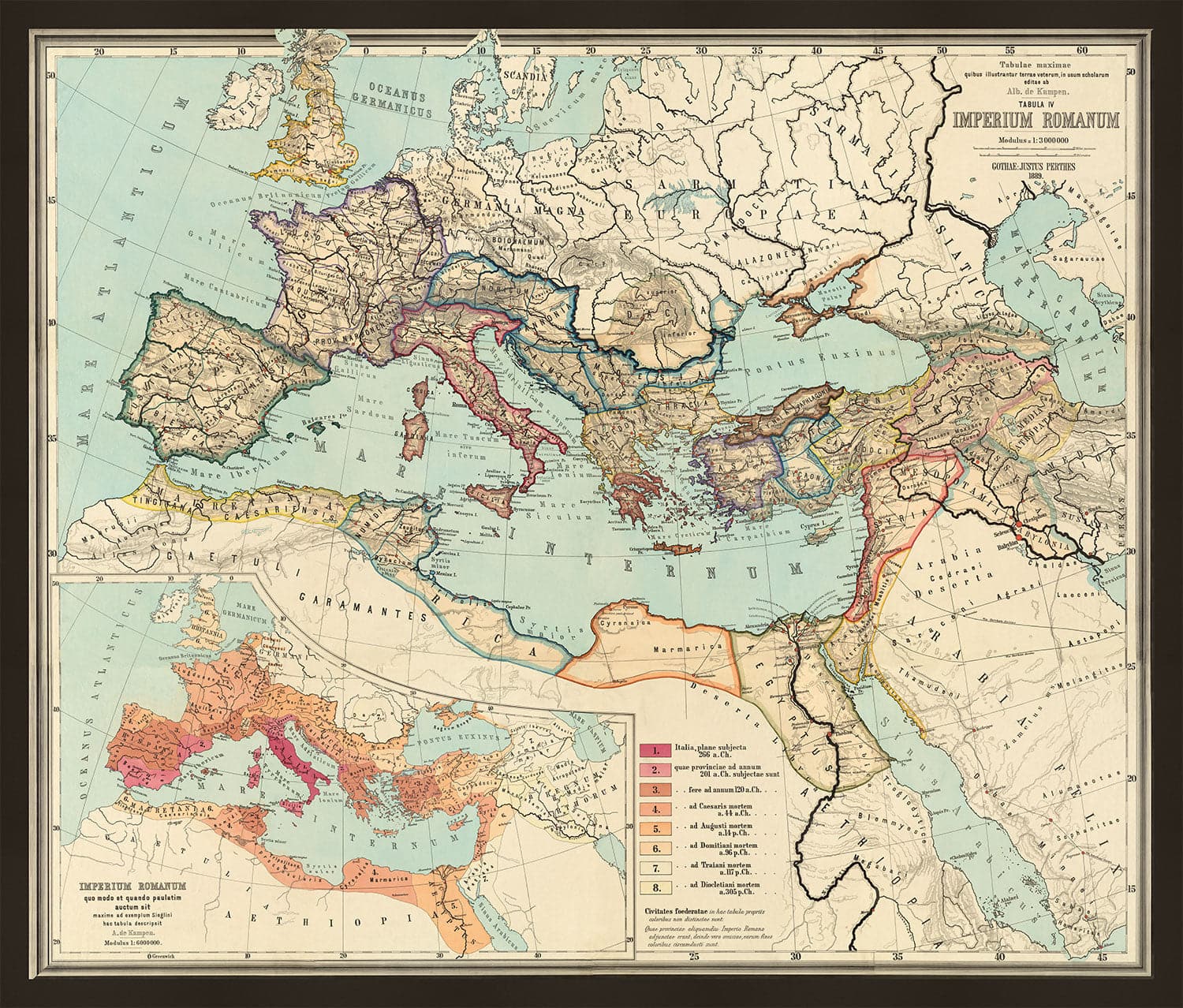 Old Roman Empire World Map From 266BC to 305AD by Perthes & Kampen, 18 ...