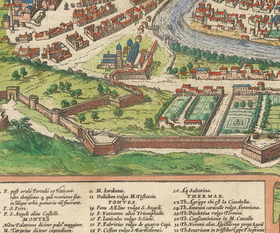 Alte Karte von Rom, 1572 von Braun - Vatikanstadt, Papstpalast, Forum, Pantheon, alte Ruinen, Kolosseum