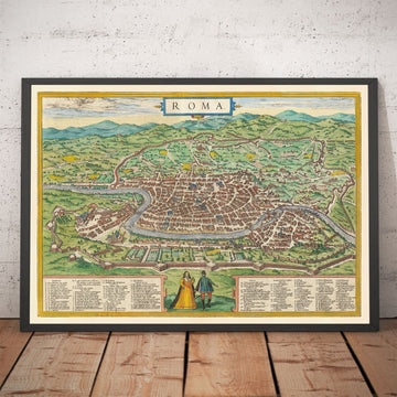 Mappa antica di Roma, 1572 di Braun - Città del Vaticano, Palazzo Apostolico, Foro, Pantheon, Rovine Antiche, Colosseo 