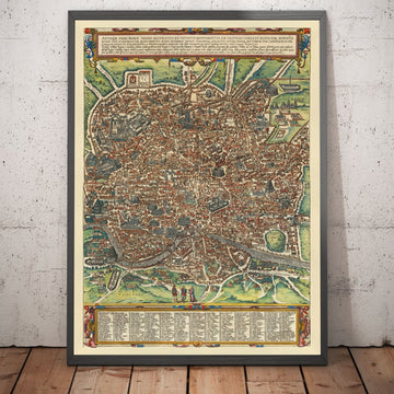 Old Map of Rome, 1588 by Georg Braun - Forum, Pantheon, Circus Maximus, Colosseum, Vatican