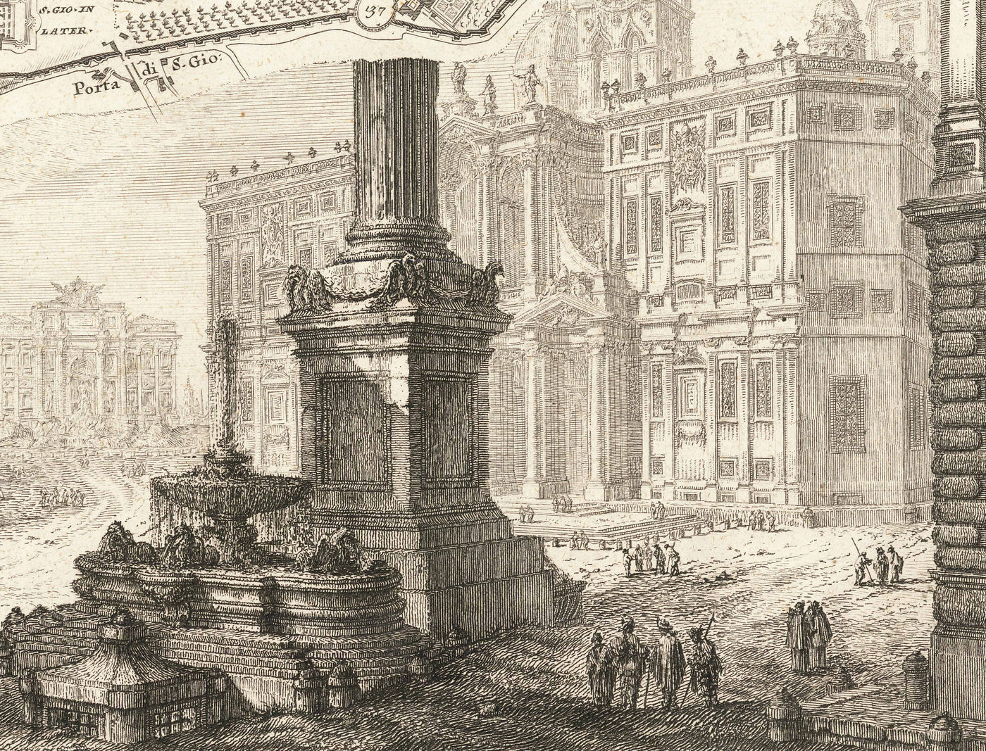 Seltene alte Karte von Rom, Italien von Nolli & Piranesi, 1748 - Vatikan, St. Peter's Basilica, Trevi Fountain, Kolosseum