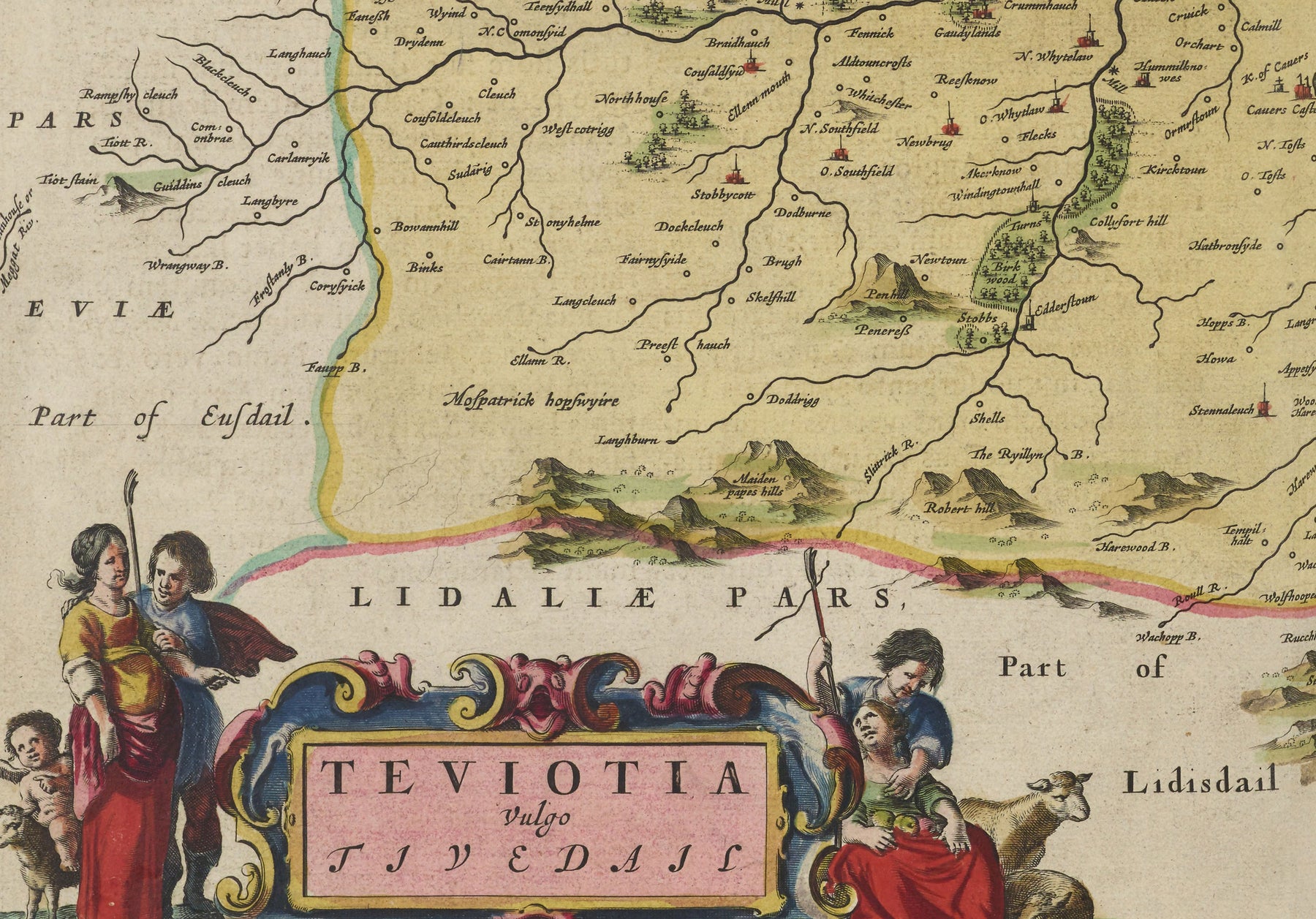 Old Roxburgh Old Map of Roxburghshire in 1665 by Joan Blaeu - Roxburgh, Branxholm ...