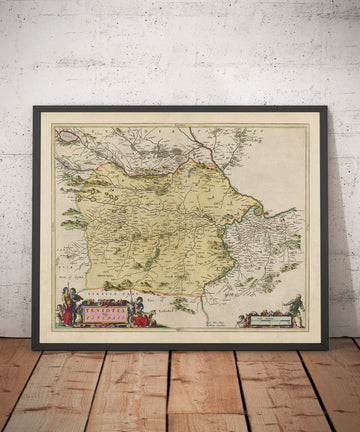 Old Map of Roxburghshire in 1665 by Joan Blaeu - Roxburgh, Branxholm, Hawick, Harwood on Teviot, Ancrum
