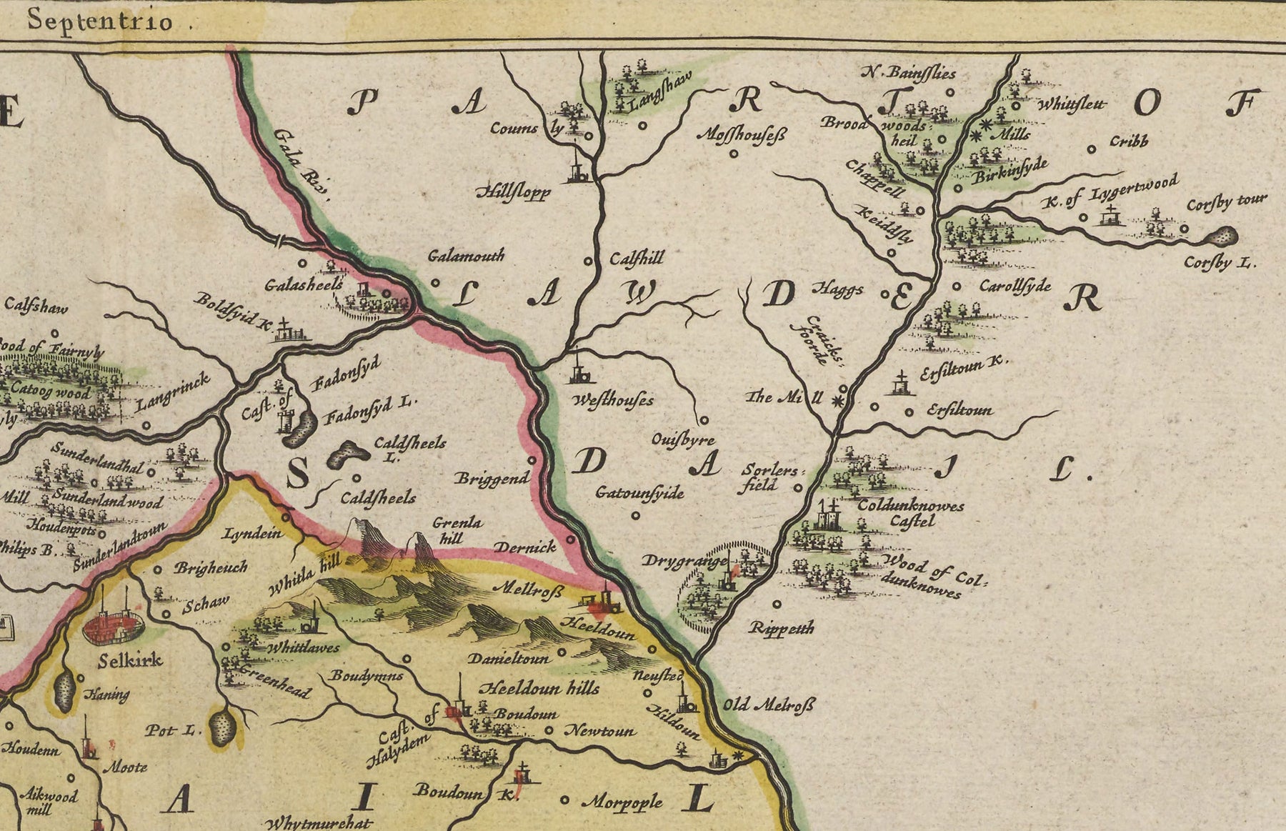 Old Roxburgh Old Map of Roxburghshire in 1665 by Joan Blaeu - Roxburgh, Branxholm ...