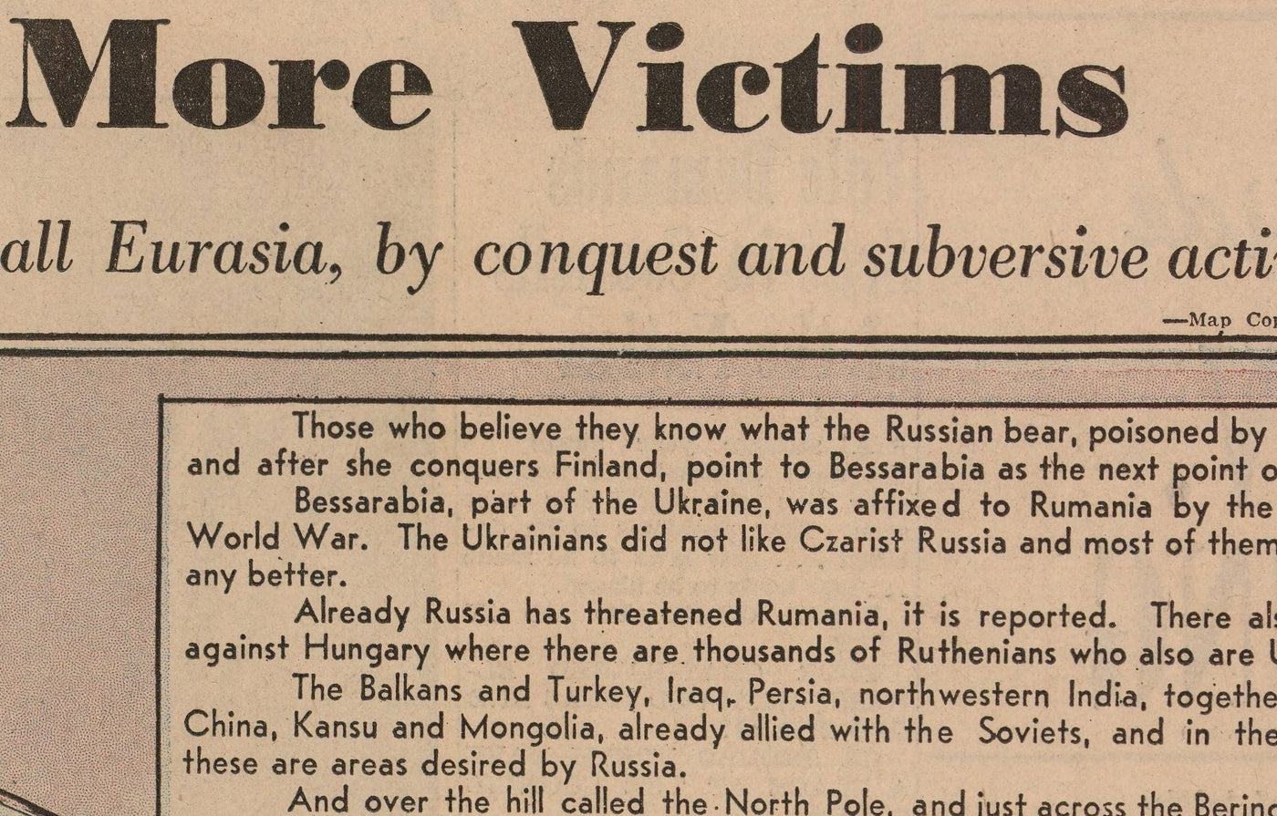 Poster de propagande de la Seconde Guerre mondiale Carte de l'Europe et de l'Asie - L'araignée soviétique se trouve au sommet du monde