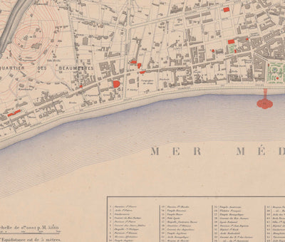 Old Map of Nice, France in 1882 by Francois Aune - French Riviera, Côte d'Azur, Promenade Des Anglais, Dubouchage, Mediterranean