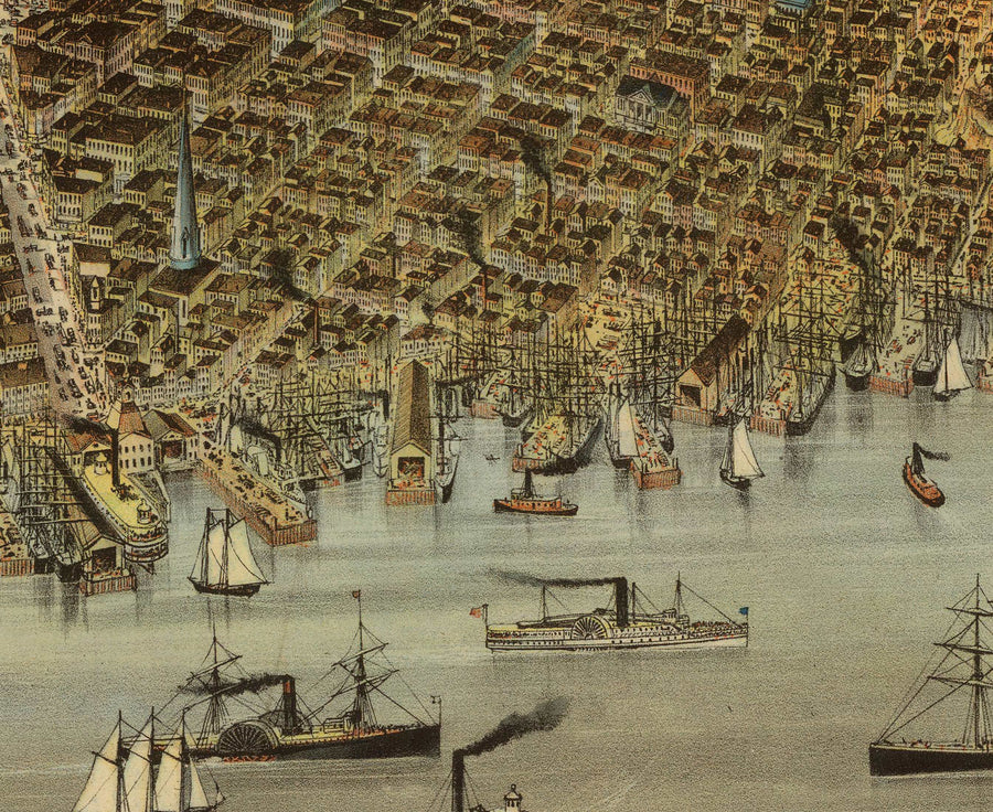 Mappa antica di Birds Eye di San Francisco nel 1878 - Bay Area, Golden Gate, Corsa all&