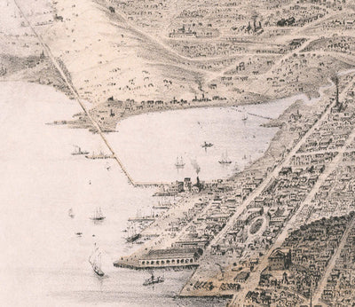 Mapa de ojos Old Birds de San Francisco en 1868 - Área de la Bahía, Golden Gate, Gold Rush, Nob Hill, North Beach