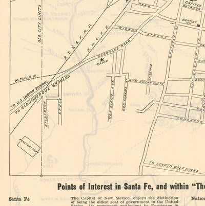 Old Street Map of Santa Fe, New Mexico, 1925 - Rare City Chart of State Capital