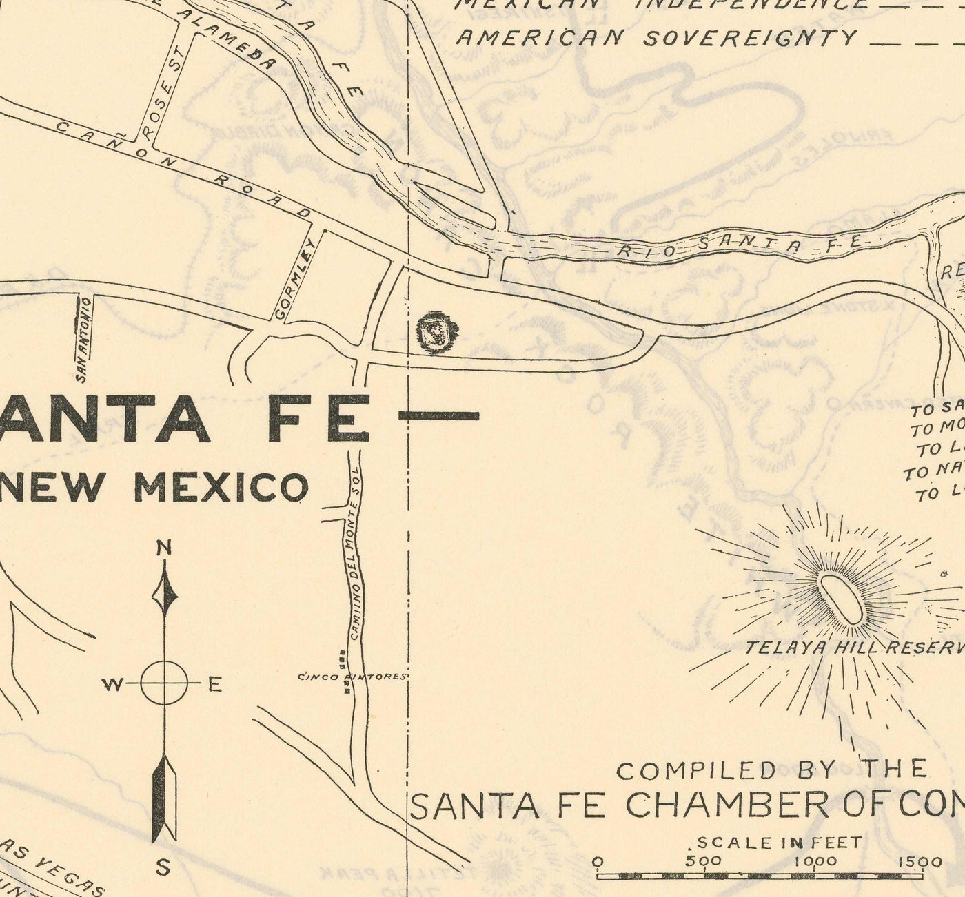 Alte Straße Karte von Santa Fe, New Mexico, 1925 - Seltenes Stadtdiagramm der Landeshauptstadt