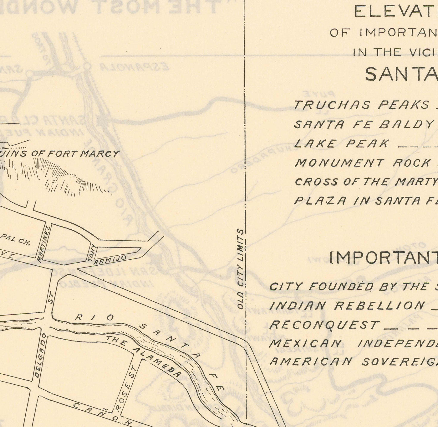Old Street Map of Santa Fe, New Mexico, 1925 - Rare City Chart of State Capital