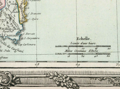Alte Karte von Sardinien und Korsika im Jahr 1786 von Louis Charles Desnos - Sassari, Cagliari, Porto-Vecchio, Bastia, Oristano