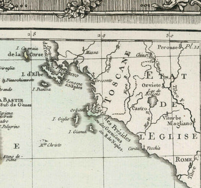 Antiguo mapa de Cerdeña y Córcega en 1786 por Louis Charles Desnos - Sassari, Cagliari, Porto-Vecchio, Bastia, Oristano