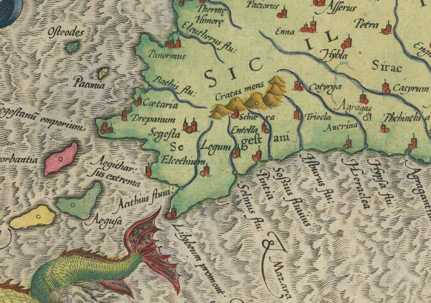 Alte Karte von Sardinien und Sizilien im Jahr 1584 von Gerard Mercator - Italien, Cagliari, Catania, Palermo, Sassari