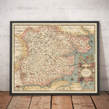 Mappa Antica dell'Essex 1579 di Christopher Saxton - Prima Mappa dell'Essex - Southend, Colchester, Chelmsford, Romford, Dagenham, Brentwood 