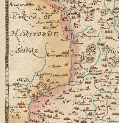Alte Karte von Essex 1579 von Christopher Saxton - Erste Karte von Essex - Southend, Colchester, Chelmsford, Romford, Dagenham, Brentwood
