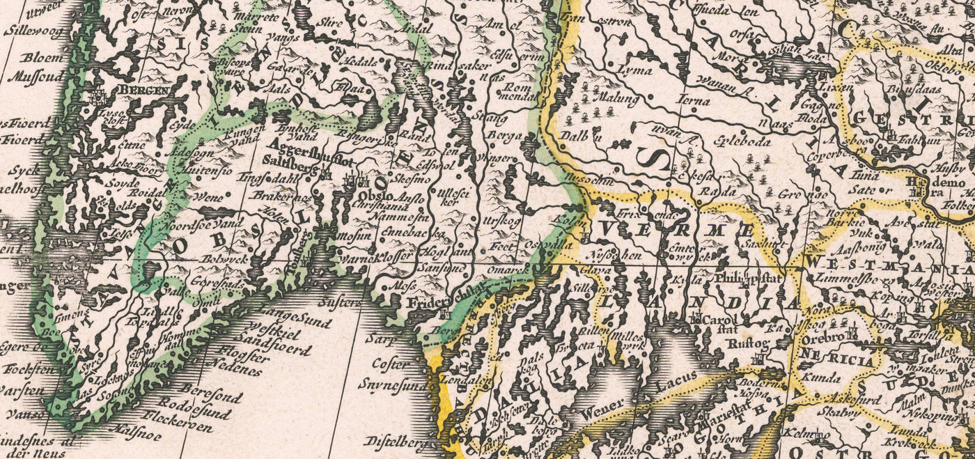 Mapa antiguo de Scandinavia, 1720 por Johann Baptist Homann - Nordic, Báltico, Dinamarca, Suecia, Finlandia, Rusia, Estonia, Letonia, Lituania