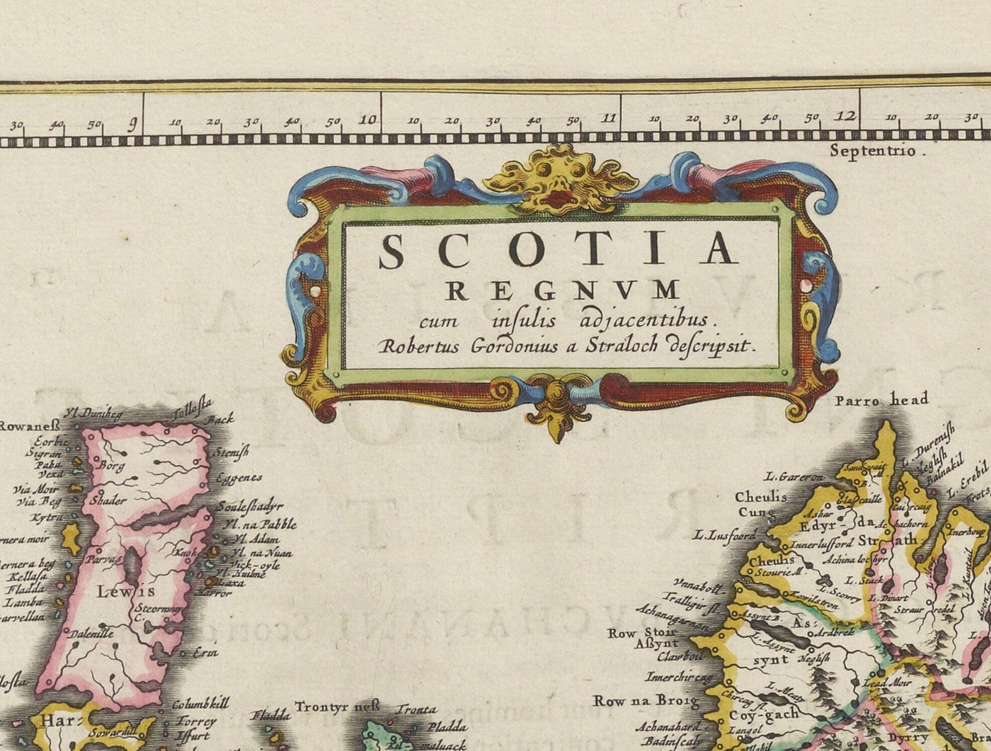 Antiguo mapa de Escocia, Islas Shetland y Orcadas en 1654 por Joan Blaeu del Theatrum Orbis Terrarum Sive Atlas Novus
