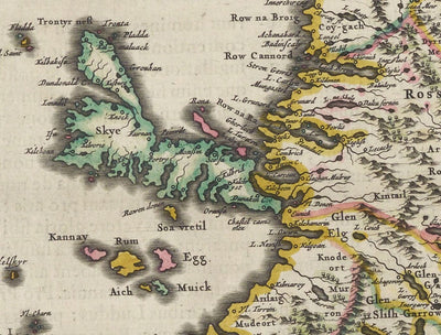 Ancienne carte de l'Écosse, des îles Shetland et des Orcades en 1654 par Joan Blaeu d'après le Theatrum Orbis Terrarum Sive Atlas Novus