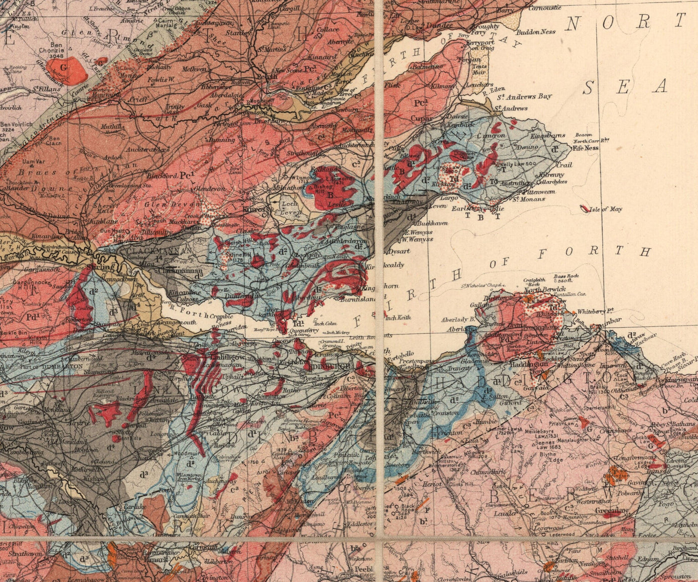 Ecosse Géologie Carte - Ancienne carte de l'Écosse par A. Geikie, 1876