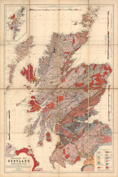 Ecosse Géologie Carte - Ancienne carte de l'Écosse par A. Geikie, 1876