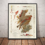 Ancienne carte de l'Ecosse Géologie de Roderick I. Murchison 1862 - Skye, Shetland, Orkney, Highlands