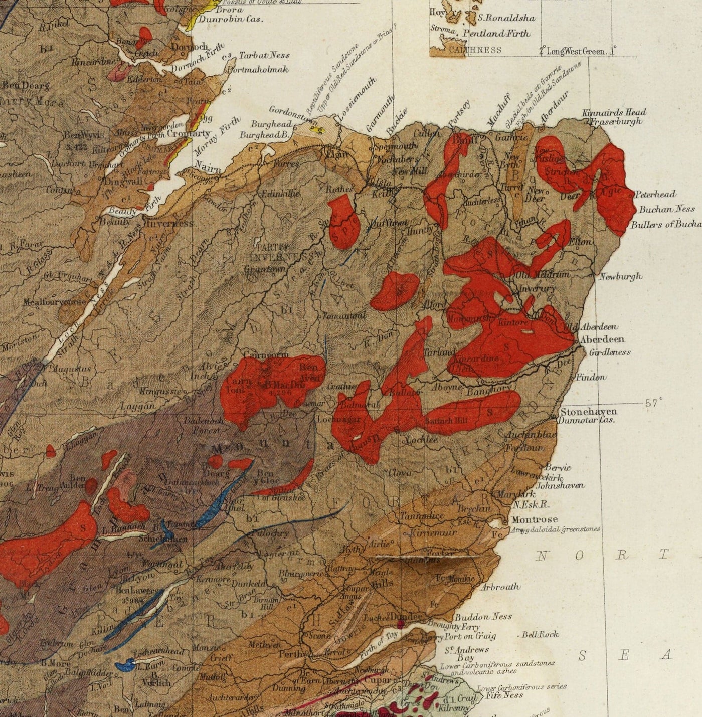 Old Map of Scotland Geology by Roderick I. Murchison 1862 - Skye, Shetland, Orkney, Highlands