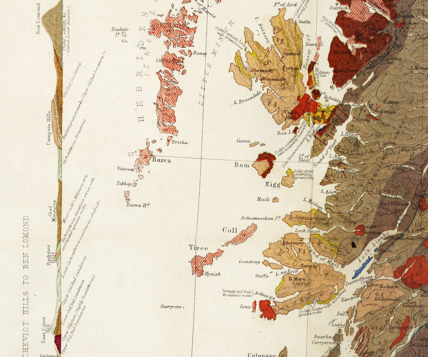Alte Karte von Schottland Geologie von Roderick I. Murchison 1862 - Skye, Shetland, Orkney, Highlands