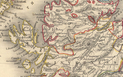 Viejo mapa de Escocia en 1851 por J. Tallis - Arte de la pared de la vendimia, mapa antiguo de los condados escoceses