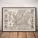 Vecchia mappa monocromatica della Scozia, 1611 di John Speed - Orcadi, Shetland, Highlands, Ebridi Esterne, Skye, Loch Ness 
