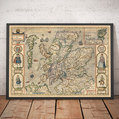Alte Karte von Schottland im Jahre 1611 von John Speed ​​- Orkney, Shetland, Highlands, Skye, Loch Ness