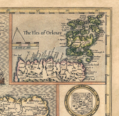 Ancienne carte d'Écosse en 1611 par John Vitesse - Orkney, Shetland, Highlands, Skye, Loch Ness