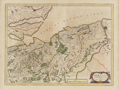 Karte von Inverness, Highlands und Moray im Jahr 1654, eine seltene alte Farbkarte von Joan Blaeu und Timothy Pont
