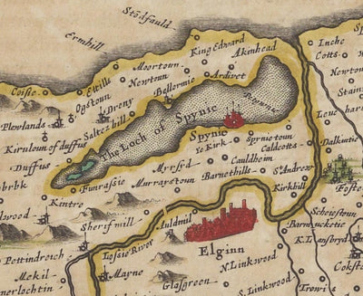 Karte von Inverness, Highlands und Moray im Jahr 1654, eine seltene alte Farbkarte von Joan Blaeu und Timothy Pont