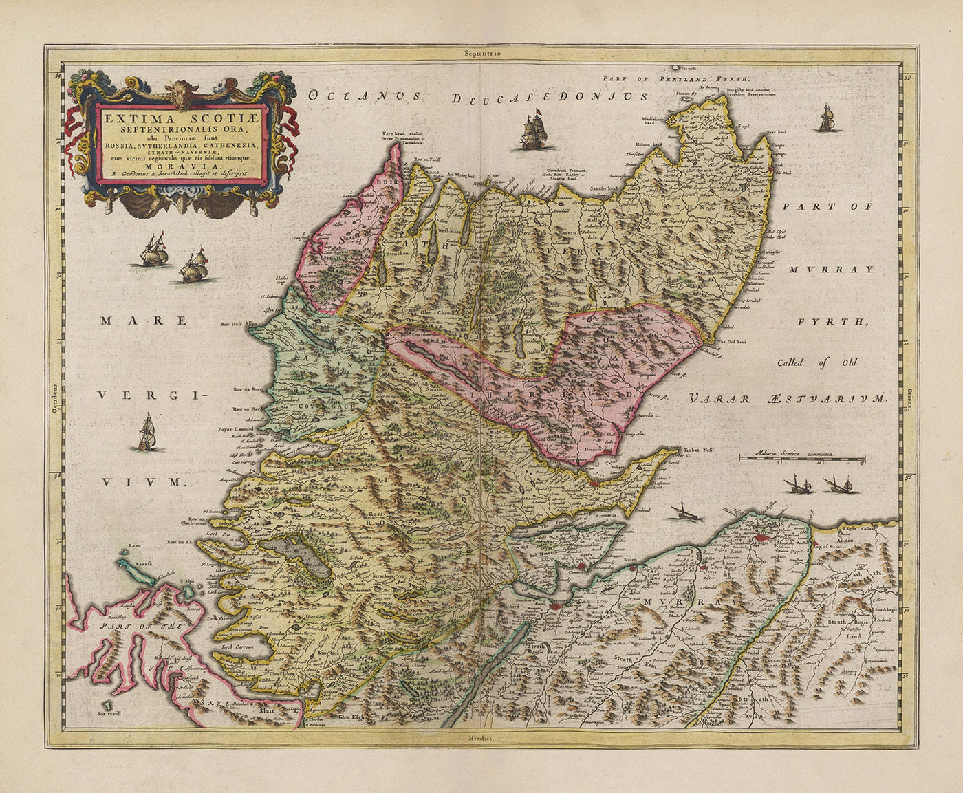 Alte Karte der schottischen Highlands, 1665 von Blaeu - Caithness, Sutherland, Ross, Nairn, Inverness, Moray