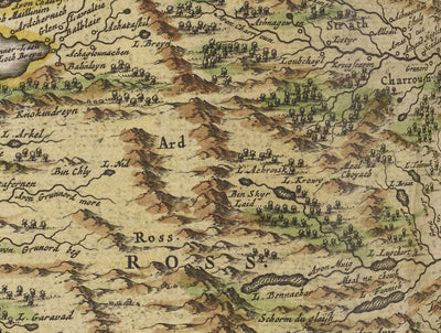 Ancienne carte des Highlands d'Écosse, 1665 par Blaeu - Caithness, Sutherland, Ross, Nairn, Inverness, Moray
