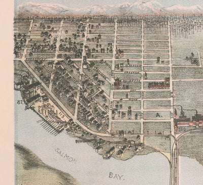 Rare Old Birds Eye Map of Seattle by Augustus Koch, 1891 - Downtown, Capitol Hill, Central District, Lakes, Mountains, Washington History