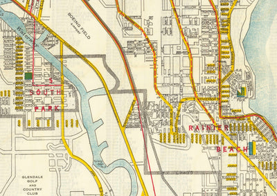 Rare Old Map of Seattle, Washington, 1929 - Downtown, Lakes, Puget, Canals, Mercer Island