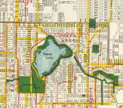 Seltene alte Karte von Seattle, Washington, 1929 - Downtown, Seen, Puget, Kanäle, Mercer Island