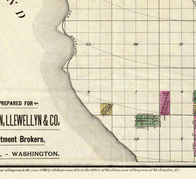 Seltene alte Karte von Seattle, Washington, 1890 von Op Anderson - Downtown, Seen, Puget, Bay, Mercer, Trainlines