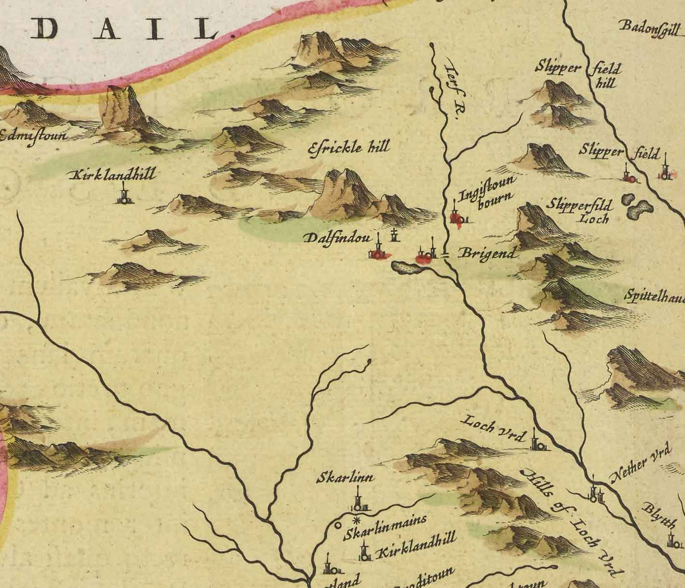 Darnick Map Old Map of Selkirkshire in 1665 by Joan Blaeu - Selkirk, Lindean, Darn ...