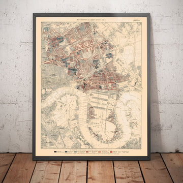 Mapa de la pobreza en Londres 1898-9, Distrito Este, por Charles Booth - Isle of Dogs, Surrey Quays, West India, Canary Wharf - E3, E14, SE16, SE8, SE10