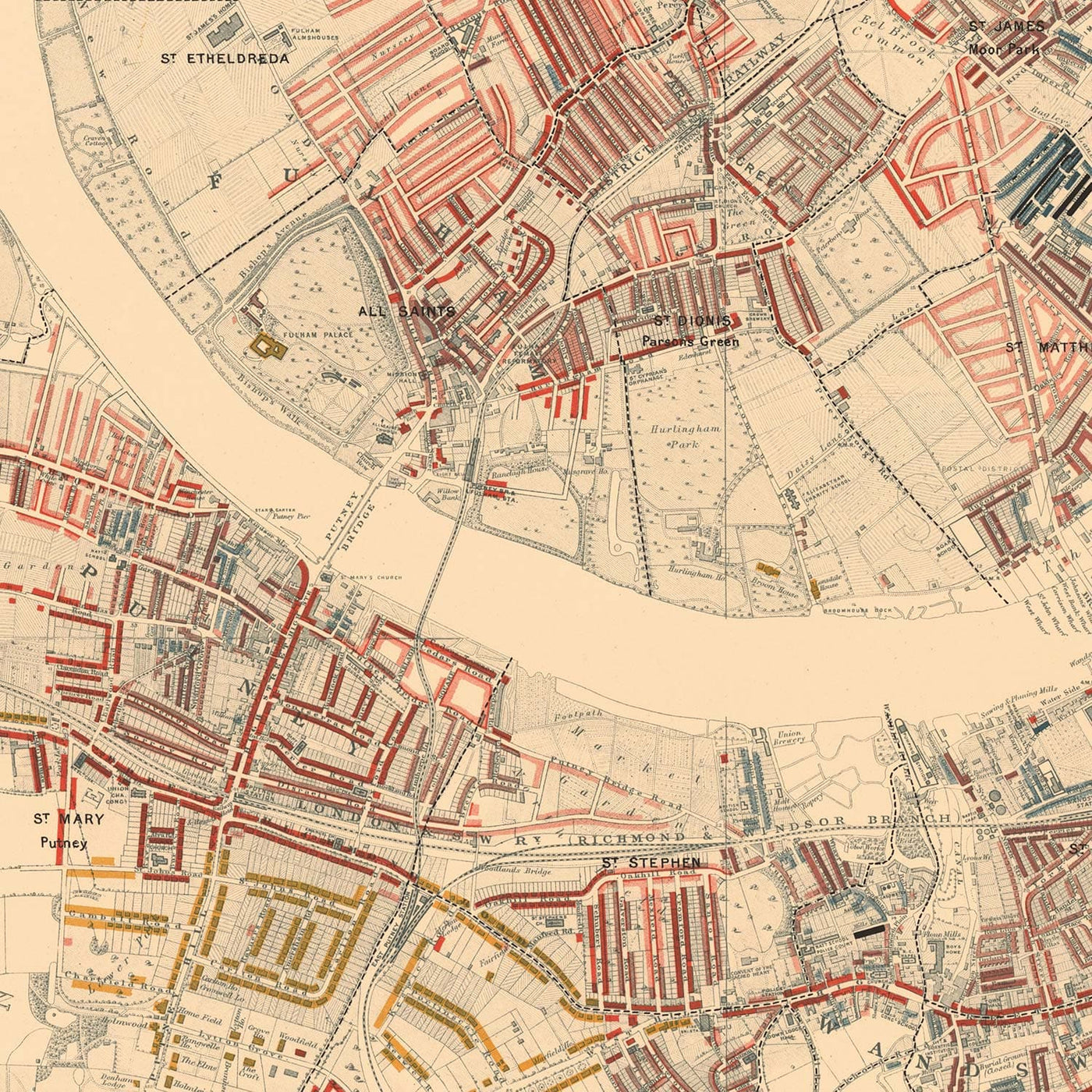 Sw6 Map Map of London Poverty 1898-9, South Western District, by Charles Booth ...